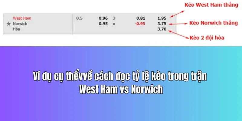 Ví dụ cụ thể về cách đọc tỷ lệ kèo trong trận West Ham vs Norwich