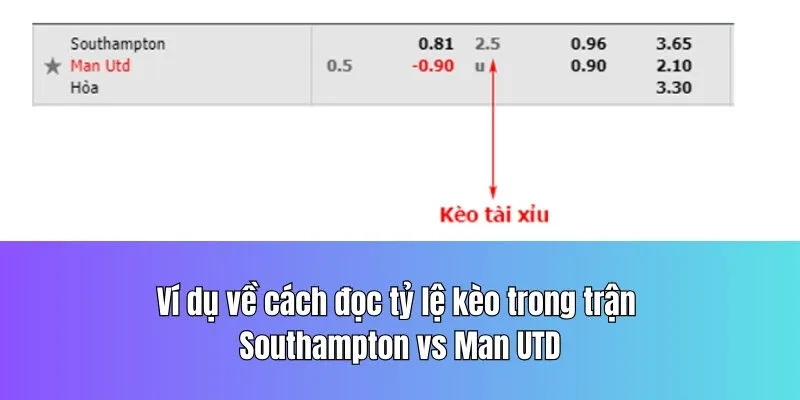 Ví dụ cụ về cách đọc tỷ lệ kèo trong trận  Southampton vs Man UTD